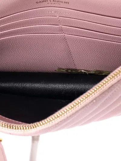 Pre-owned Saint Laurent Classic Monogram Wallet On Chain Matelasse Chevron Leather Small Crossbody Bag In Pink