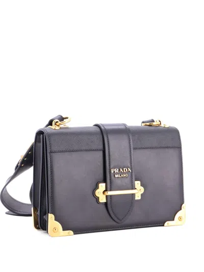 Pre-owned Prada Cahier Leather And Saffiano Leather Large Crossbody Bag In Black