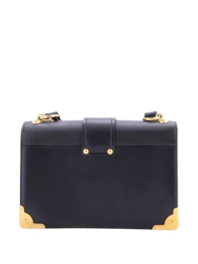 Pre-owned Prada Cahier Leather And Saffiano Leather Large Crossbody Bag In Black