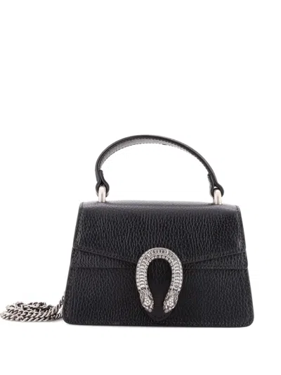 Pre-owned Gucci Dionysus Top Handle Bag Leather With Crystals Mini Satchel In Black