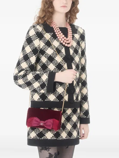 Valentino Vlogo Signature Velvet Bow Clutch Bag In Red