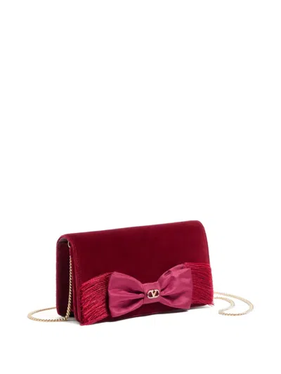 Valentino Vlogo Signature Velvet Bow Clutch Bag In Red
