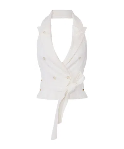 Elisabetta Franchi Gabardine Waistcoat With Belt In White