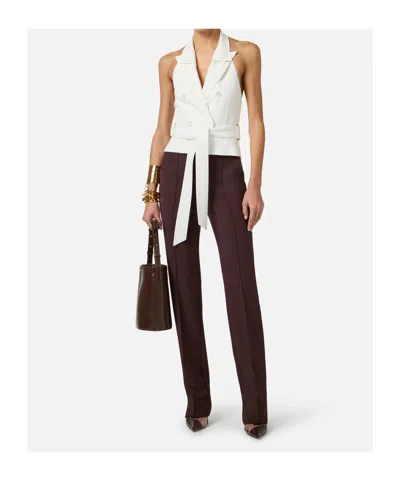Elisabetta Franchi Gabardine Waistcoat With Belt In White