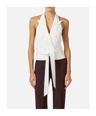 Elisabetta Franchi Gabardine Waistcoat With Belt In White
