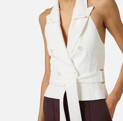 Elisabetta Franchi Gabardine Waistcoat With Belt In White