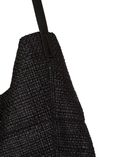 Balmain Track Tote Bag In Raffia And Calfskin In Black