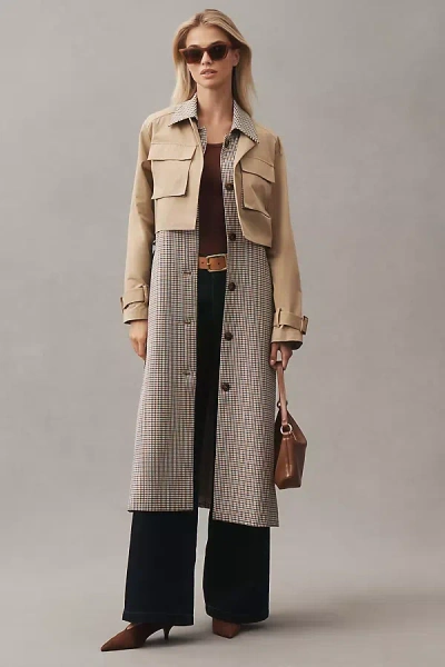Mare Mare Twofer Vest Trench Coat Jacket In Brown