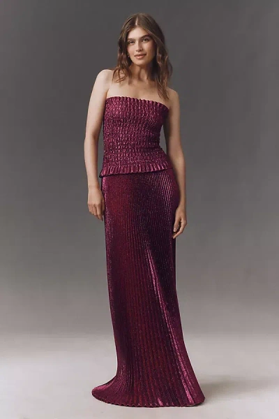 L'idée Maya Strapless Pleated Gown In Burgundy