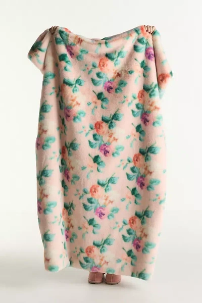 Maeve Printed Faux Fur Throw Blanket In Pink
