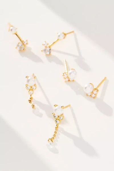 By Anthropologie Crystal Pearl Earrings, Set Of 3 In Gold