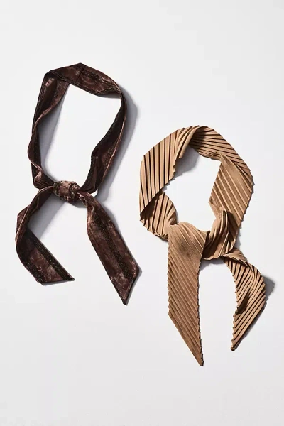 By Anthropologie Pleated Velvet Hair Scarves, Set Of 2 In Brown