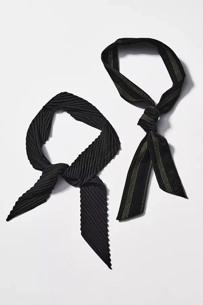 By Anthropologie Pleated Velvet Hair Scarves, Set Of 2 In Black