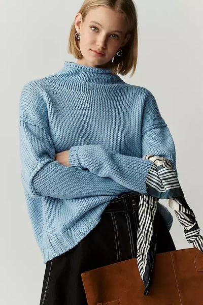 Maeve Chunky Wool Blend Turtleneck Sweater In Blue