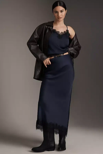 Aligne Ari Lace-trim Satin Slip Maxi Skirt In Blue