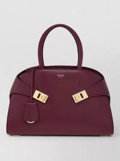 Ferragamo Medium Tote Bag Gold Tone Hardware Top Handle In Burgundy