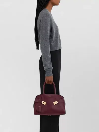 Ferragamo Medium Tote Bag Gold Tone Hardware Top Handle In Burgundy