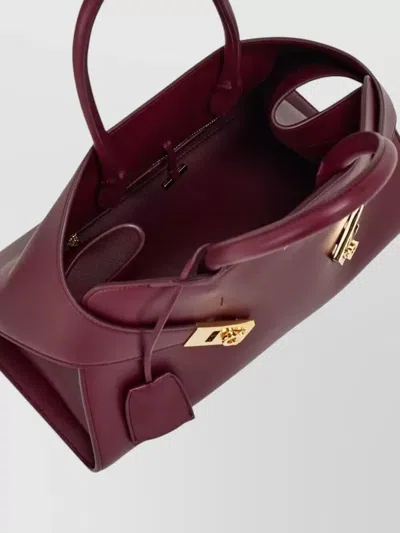 Ferragamo Medium Tote Bag Gold Tone Hardware Top Handle In Burgundy