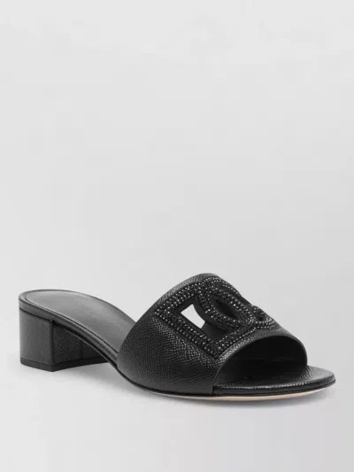 Dolce & Gabbana Sandals Block Heel Embellished Strap Open Toe In Black