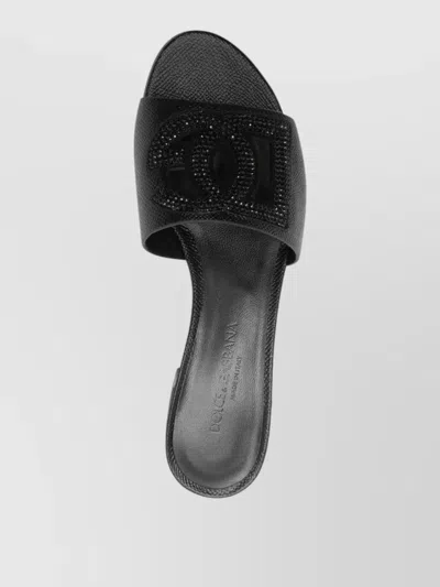 Dolce & Gabbana Sandals Block Heel Embellished Strap Open Toe In Black