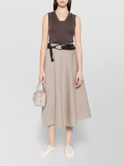 Brunello Cucinelli Cotton Tank V Neck Stretch Ribbed Top In Brown