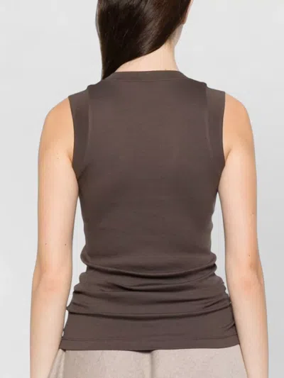 Brunello Cucinelli Cotton Tank V Neck Stretch Ribbed Top In Brown