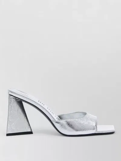Attico Devon Metallic Platform Open Square Toe Mules In Silver
