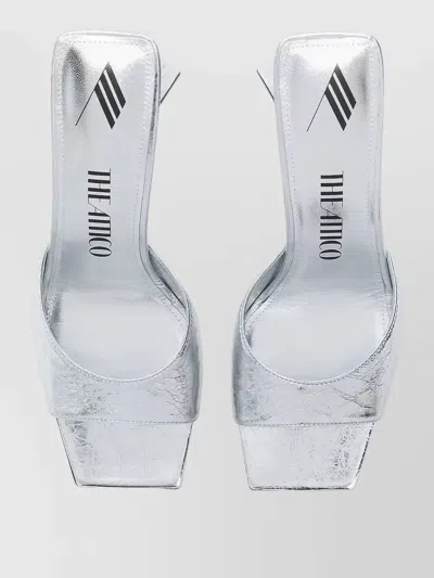 Attico Devon Metallic Platform Open Square Toe Mules In Silver
