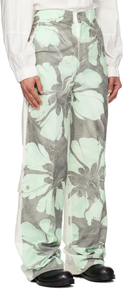 Dries Van Noten Gray & Green Floral Cargo Pants In Gray