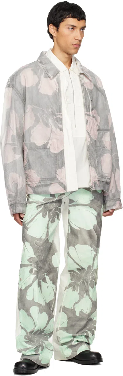 Dries Van Noten Gray & Green Floral Cargo Pants In Gray