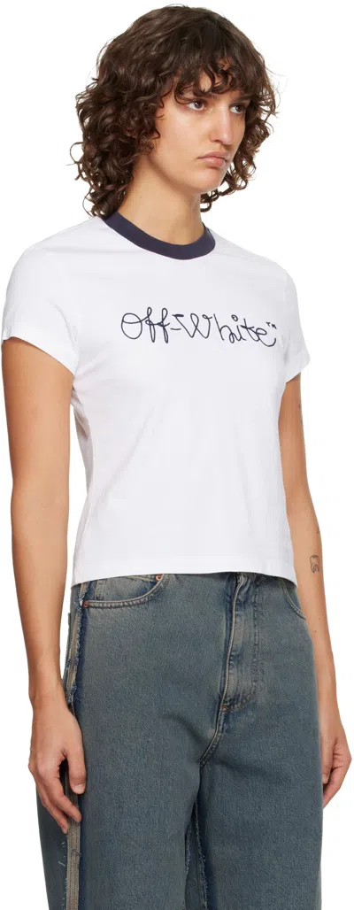 Off-white White Embroidered Script Logo Fitted T-shirt In White