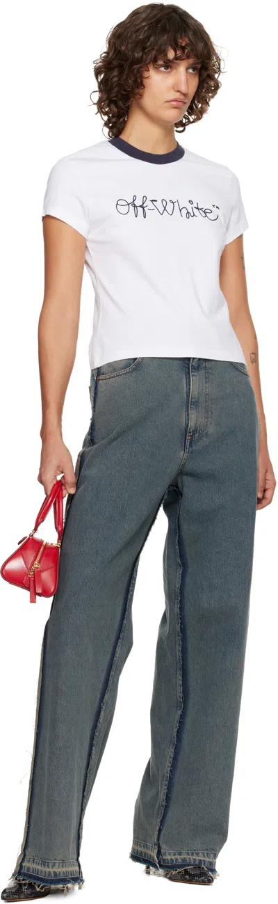 Off-white White Embroidered Script Logo Fitted T-shirt In White