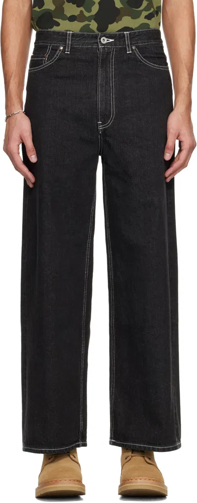 Bape Black Champion Logo 12 oz Jeans In Black