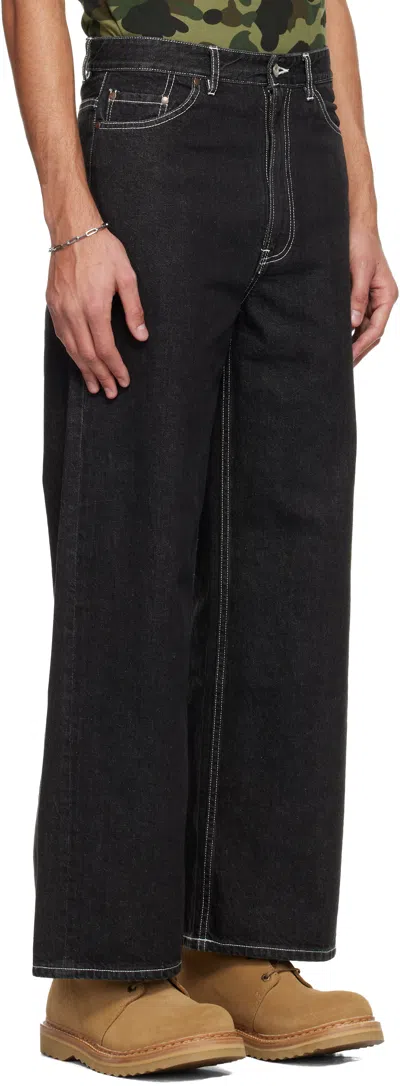Bape Black Champion Logo 12 oz Jeans In Black