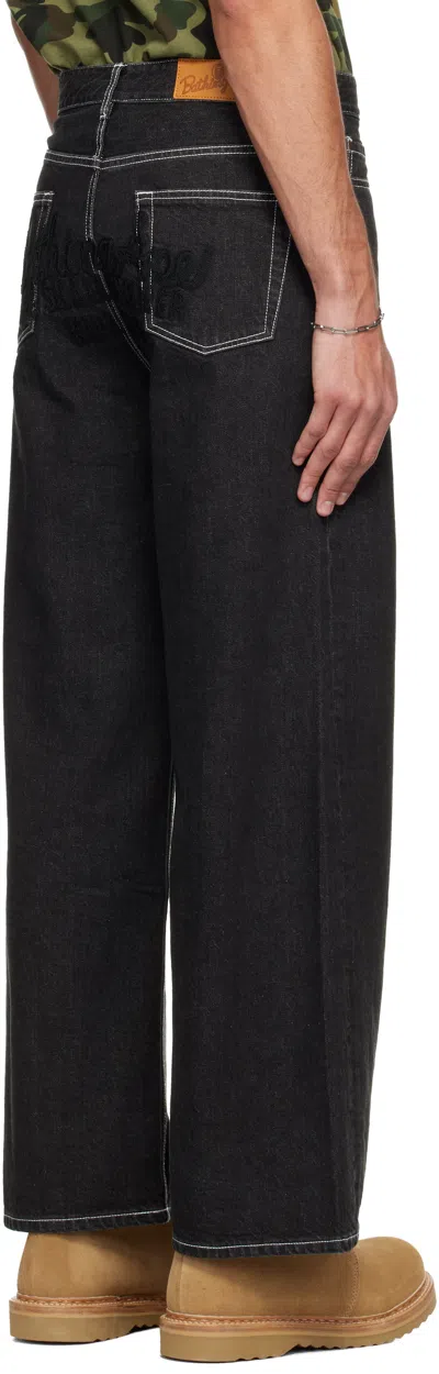 Bape Black Champion Logo 12 oz Jeans In Black