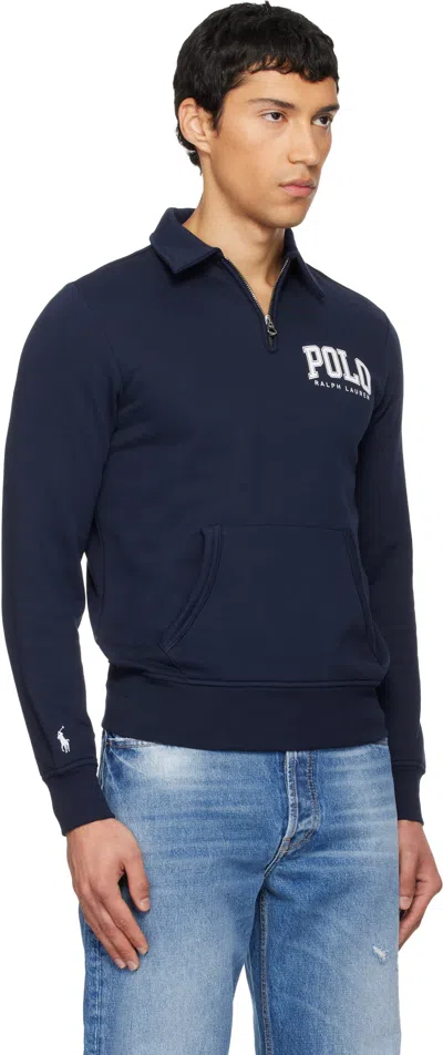 Polo Ralph Lauren Navy Fleece Long Sleeve Sweatshirt In Blue