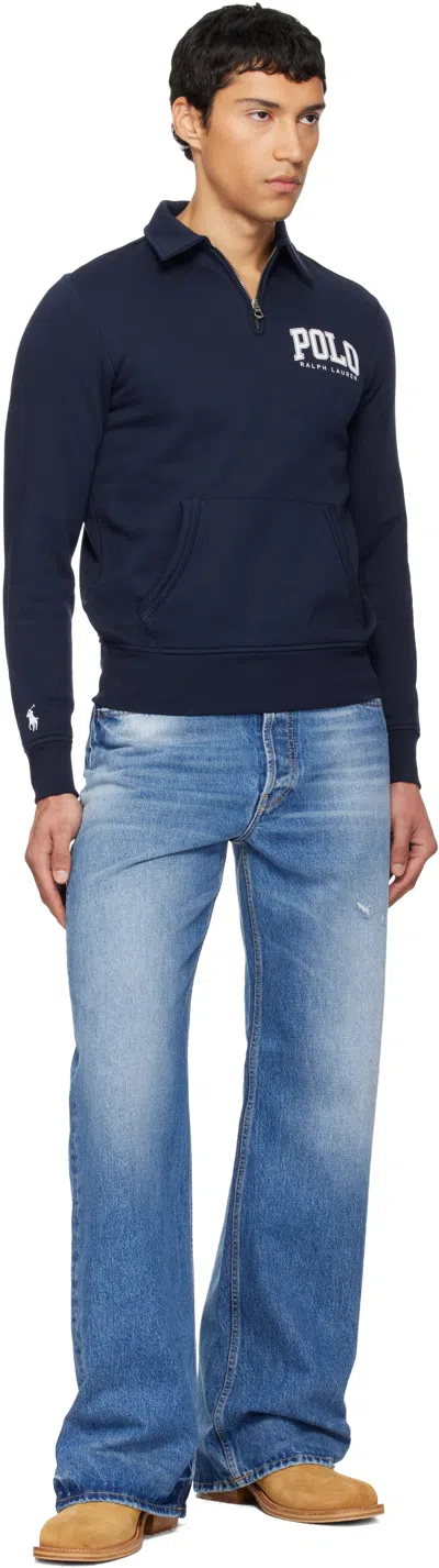 Polo Ralph Lauren Navy Fleece Long Sleeve Sweatshirt In Blue