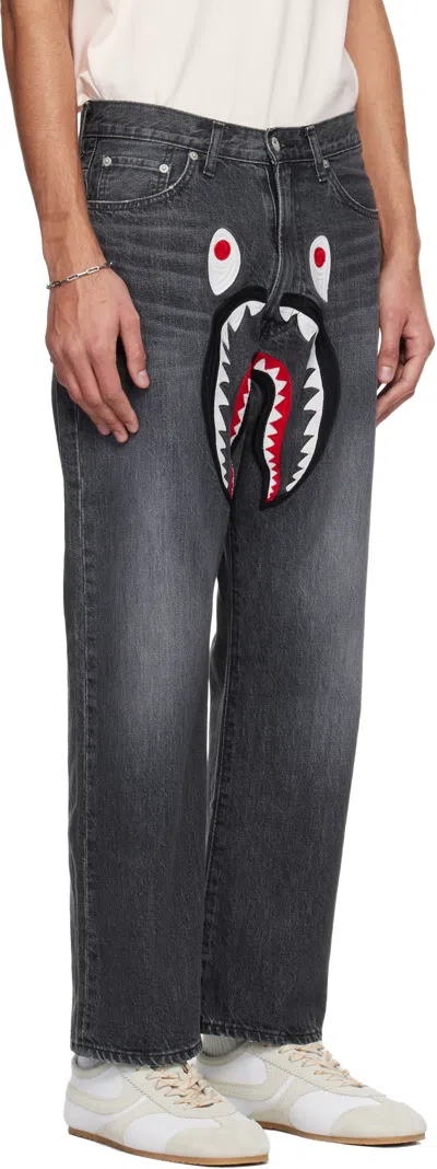 Bape Black Shark Loose Fit 13 oz Jeans In White