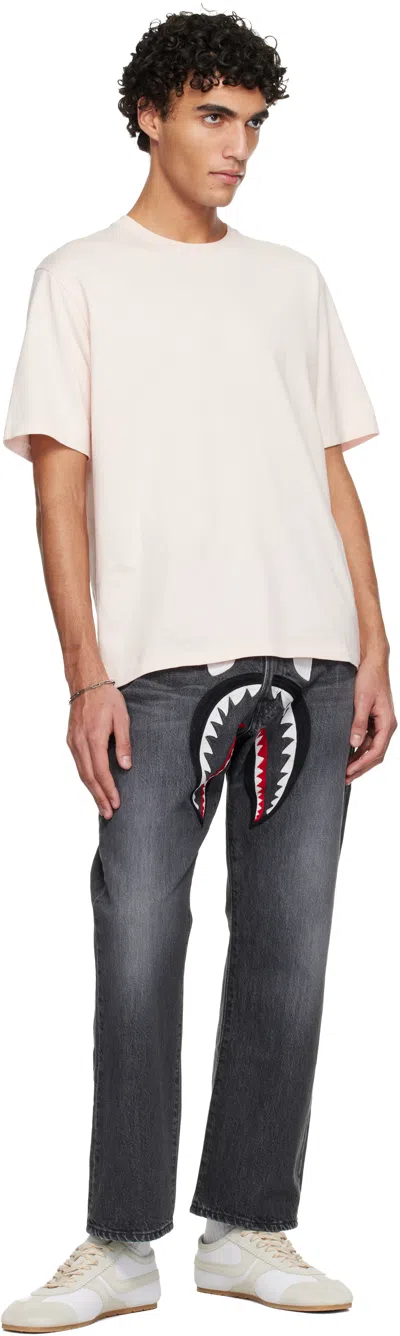Bape Black Shark Loose Fit 13 oz Jeans In White