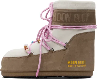 Guest In Residence Off White & Taupe Moon Boot Edition Icon Low Beaded Suede Boots In Brown