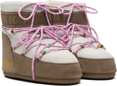 Guest In Residence Off White & Taupe Moon Boot Edition Icon Low Beaded Suede Boots In Brown