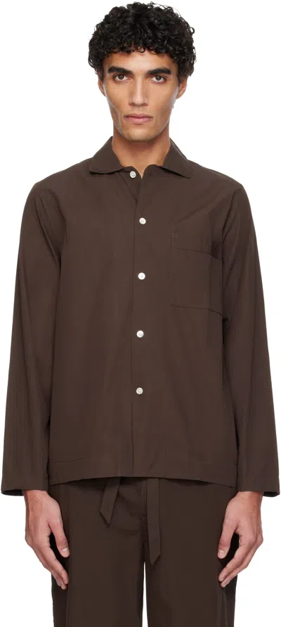 Tekla Brown Poplin Long-sleeved Pyjama Shirt In Brown