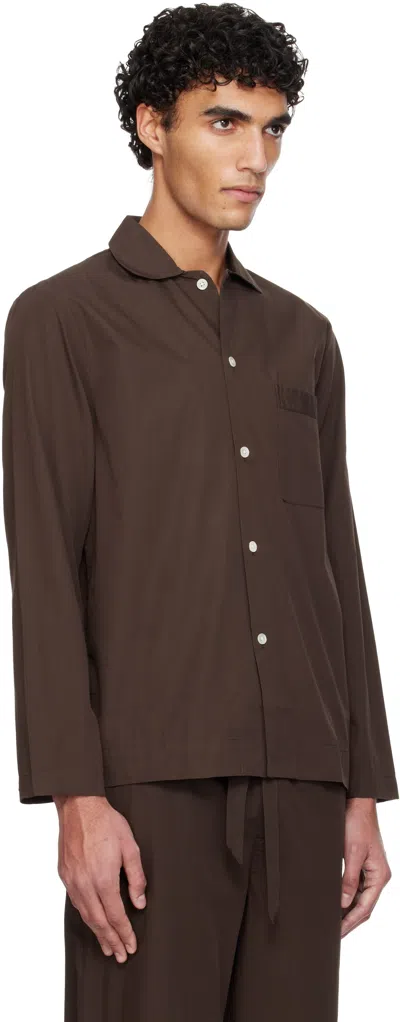 Tekla Brown Poplin Long-sleeved Pyjama Shirt In Brown