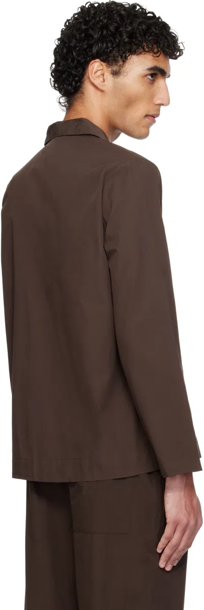Tekla Brown Poplin Long-sleeved Pyjama Shirt In Brown