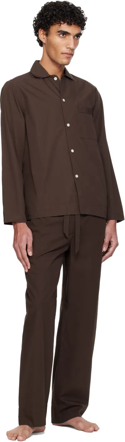 Tekla Brown Poplin Long-sleeved Pyjama Shirt In Brown