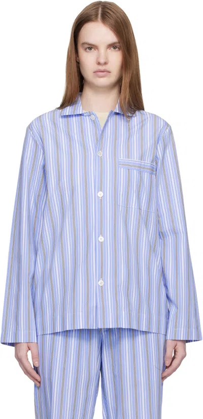 Tekla Blue & White Poplin Long-sleeved Pyjama Shirt In Multi