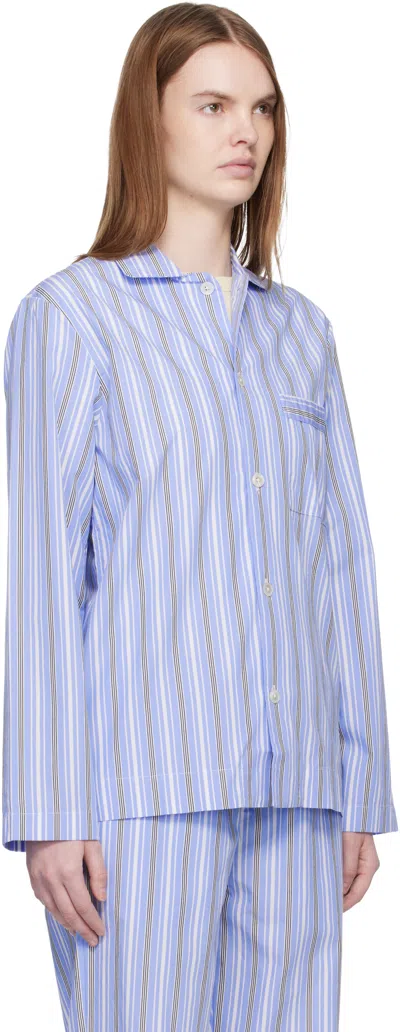 Tekla Blue & White Poplin Long-sleeved Pyjama Shirt In Multi
