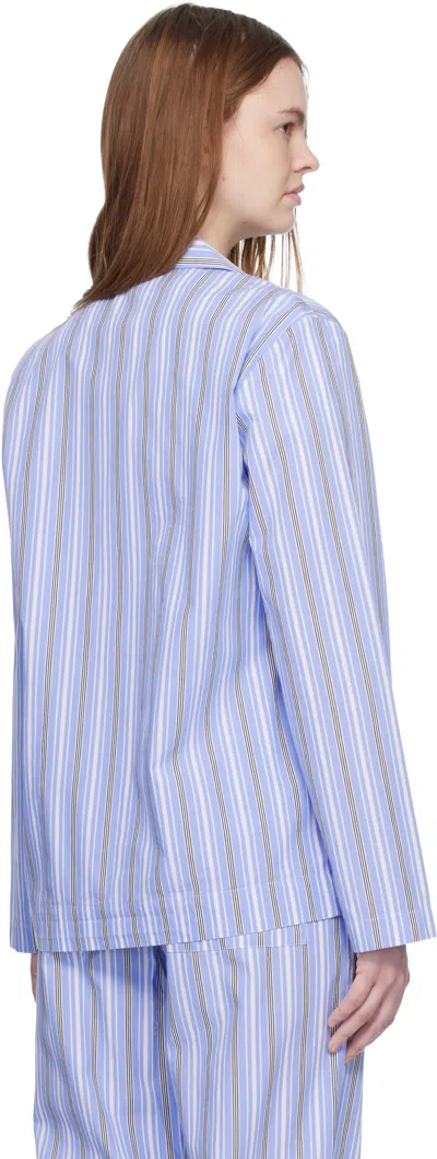 Tekla Blue & White Poplin Long-sleeved Pyjama Shirt In Multi