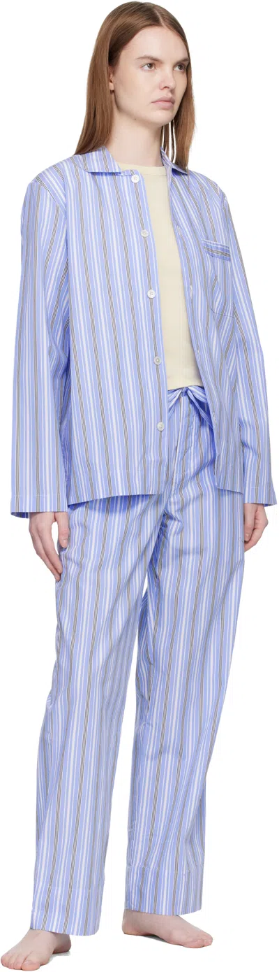 Tekla Blue & White Poplin Long-sleeved Pyjama Shirt In Multi