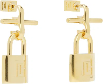 Balmain Brass Pulse Padlock Earrings In Gold